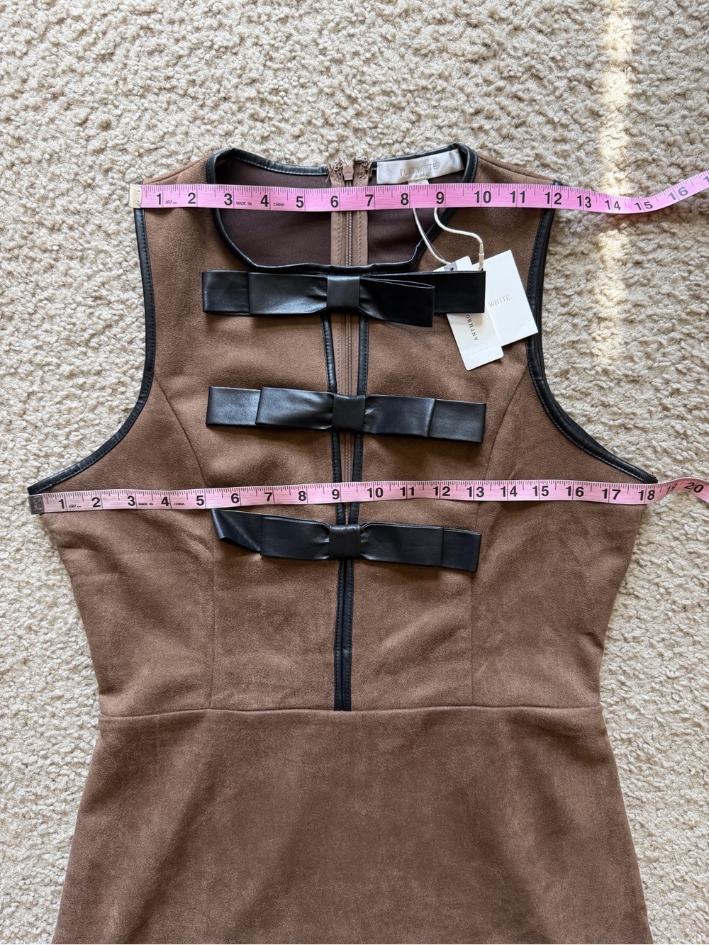 Antropologie Flat White Faux-Suede Sleeveless Bow-Trim Event Mini Dress M NWT - Picture 10 of 14